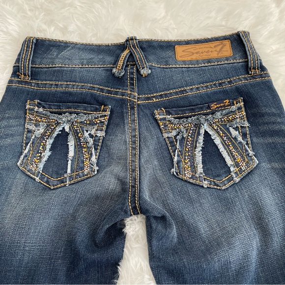 7 For All Mankind Jeans Woman’s Size 25 Embellished pockets Dark Wash Skinny ECU - Picture 4 of 9